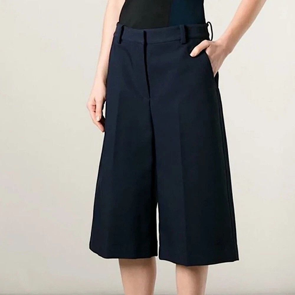 3.1 Phillip Lim Womens Trouser Culottes Pants Flat Front Navy Cotton Wool Size 0